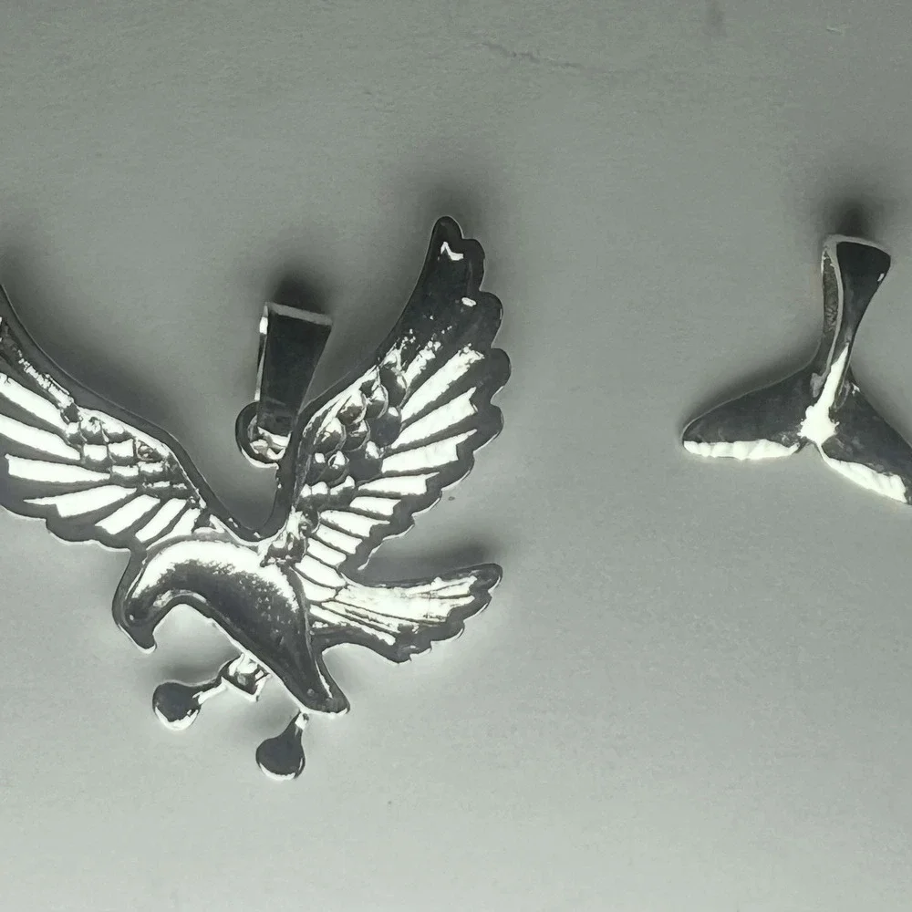 Silver Tone Diamond Cut Eagle Pendant & Mermaid Tail Pendant Blue Diamond Luxury
